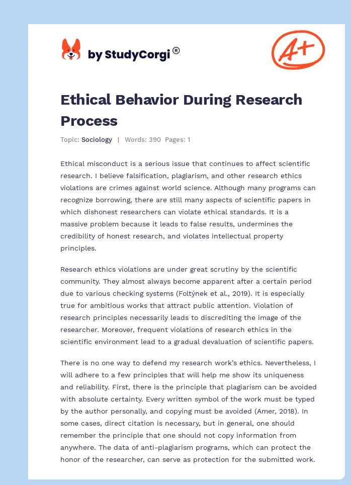 Ethical Behavior During Research Process. Page 1