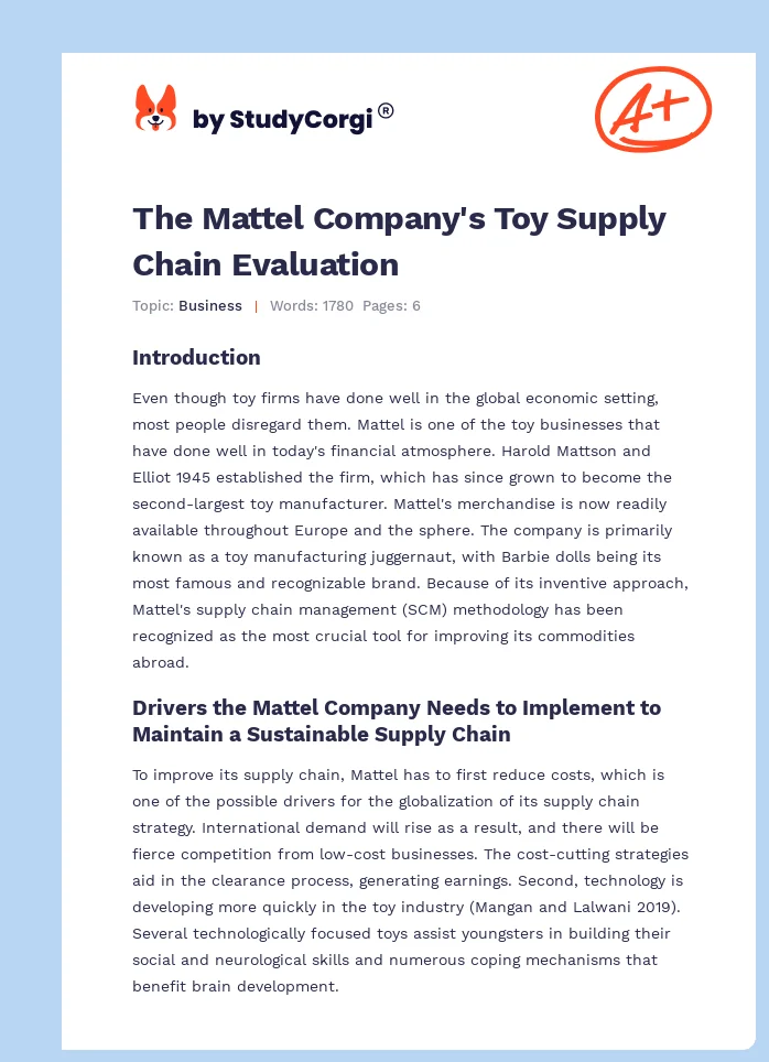 The Mattel Company's Toy Supply Chain Evaluation. Page 1