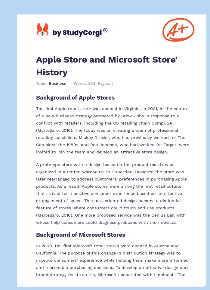 Apple Store and Microsoft Store' History. Page 1