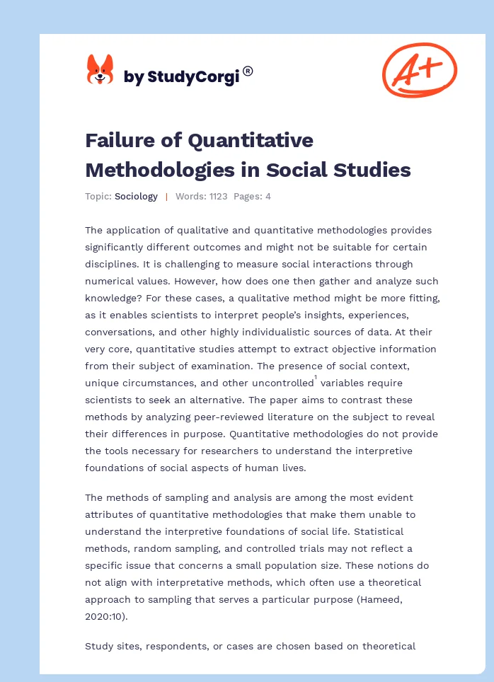 Failure of Quantitative Methodologies in Social Studies. Page 1