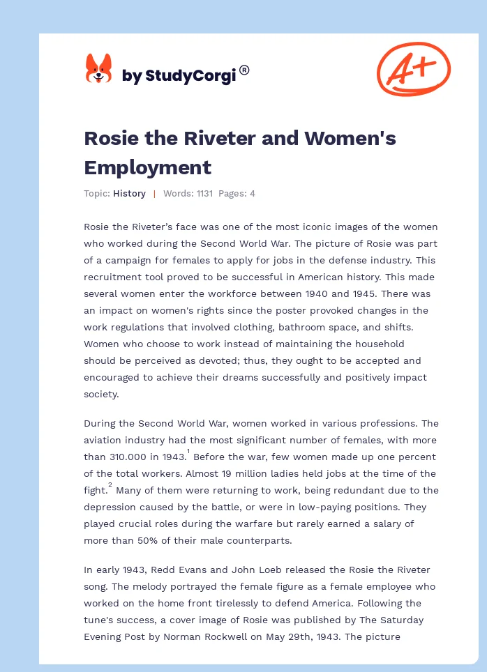Rosie the Riveter and Women's Employment. Page 1