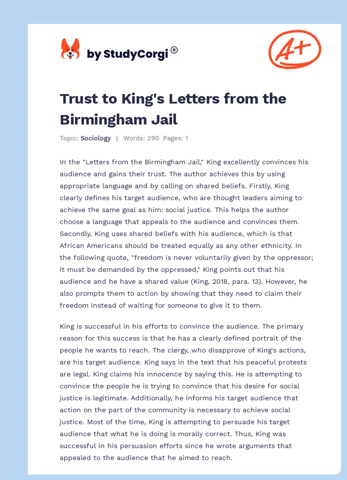 Trust to King's Letters from the Birmingham Jail. Page 1