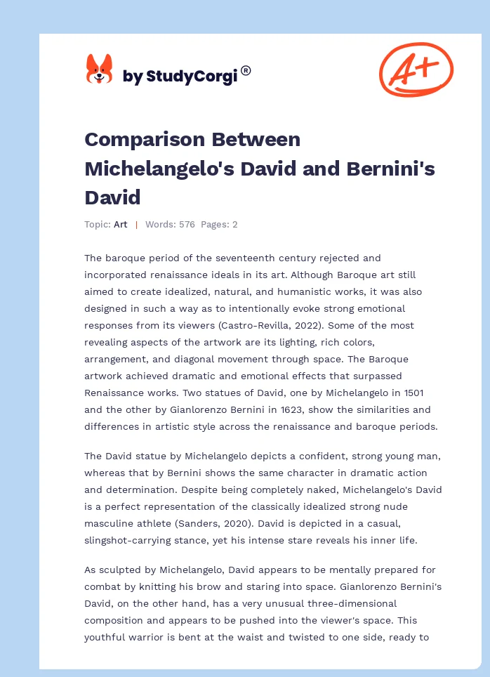 Comparison Between Michelangelo's David and Bernini's David. Page 1