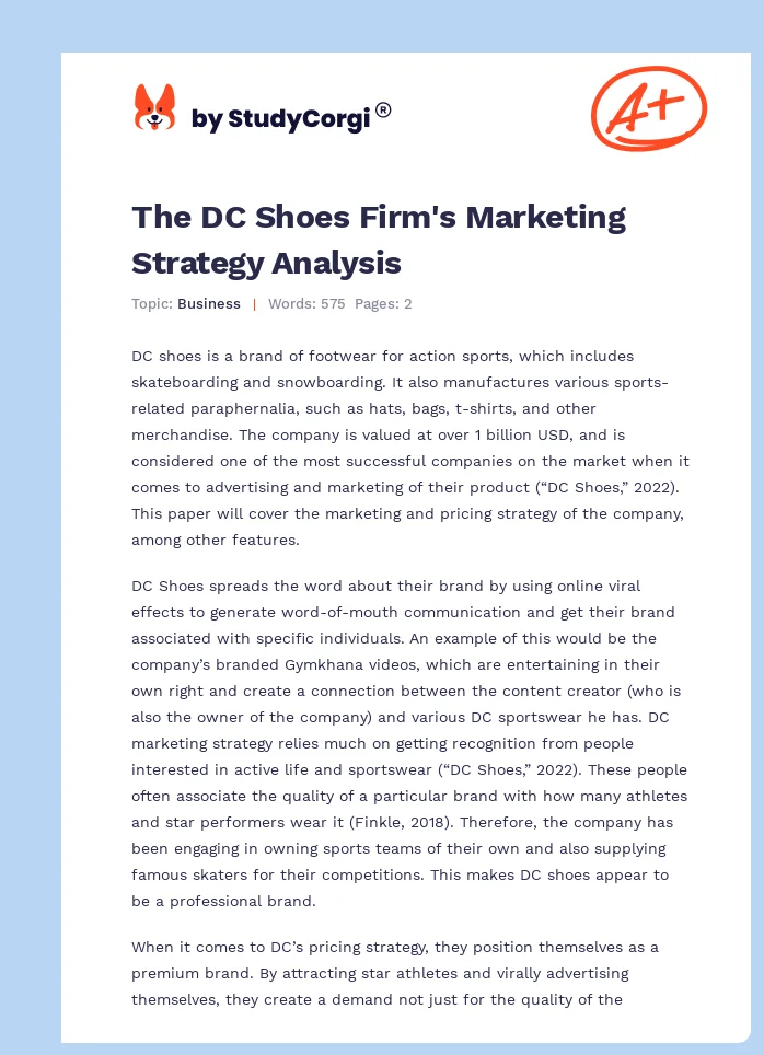 The DC Shoes Firm's Marketing Strategy Analysis. Page 1