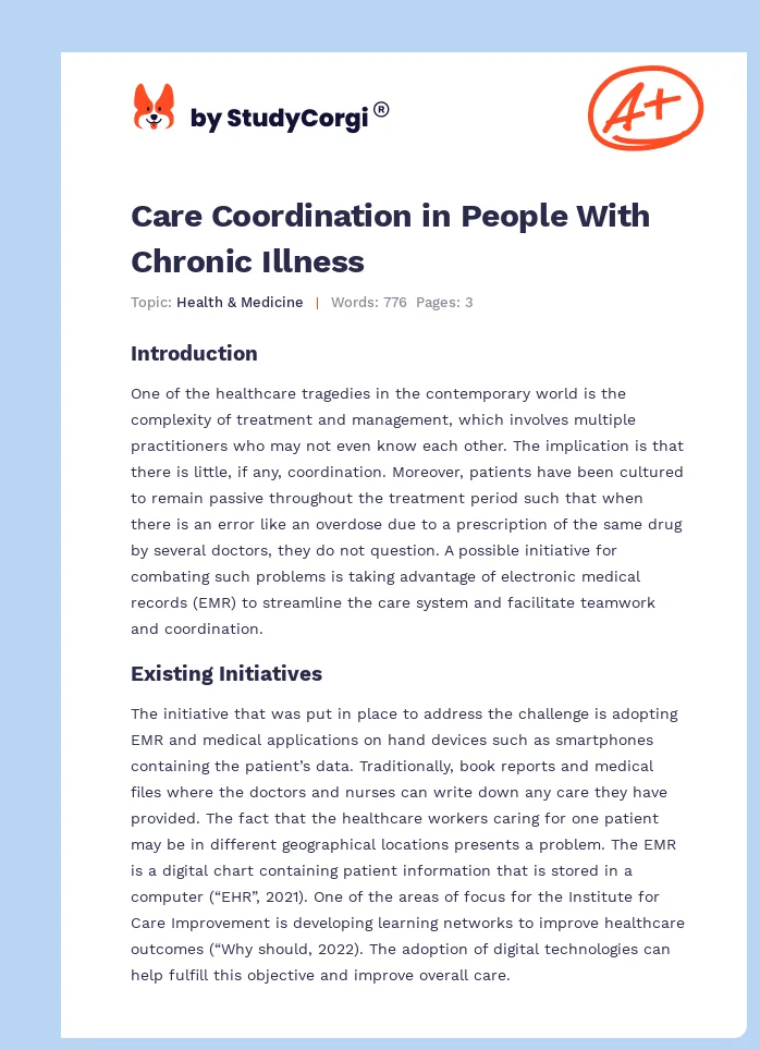 Care Coordination in People With Chronic Illness. Page 1