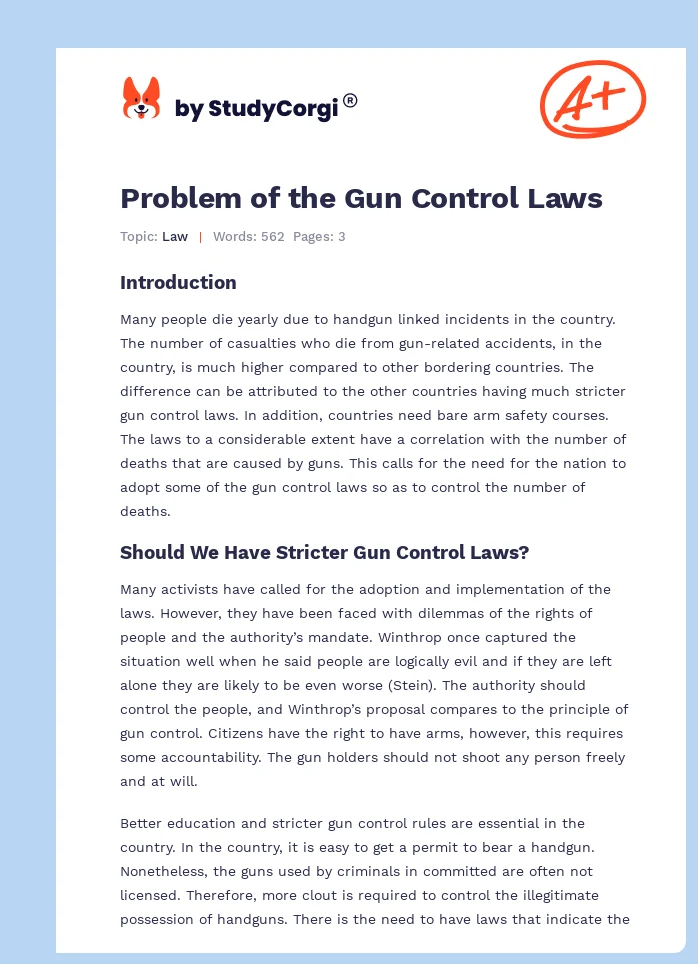 Problem of the Gun Control Laws. Page 1