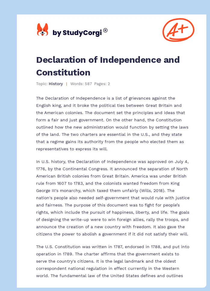Declaration of Independence and Constitution. Page 1