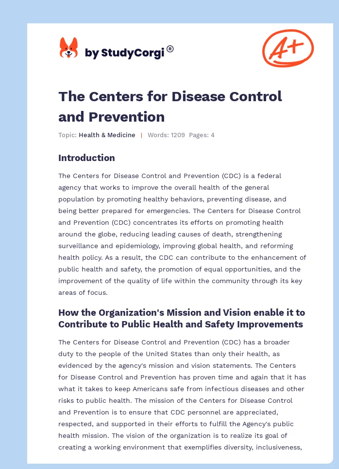 The Centers for Disease Control and Prevention. Page 1