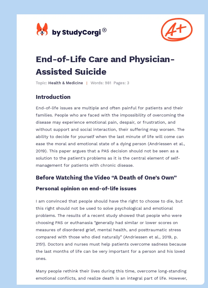 End-of-Life Care and Physician-Assisted Suicide. Page 1