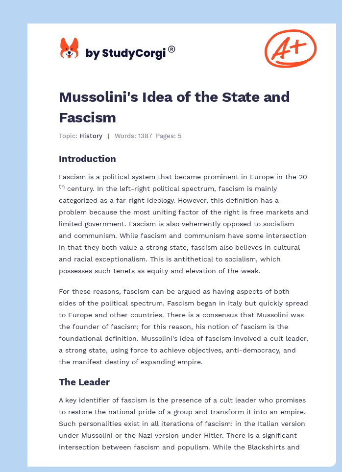 Mussolini's Idea of the State and Fascism. Page 1