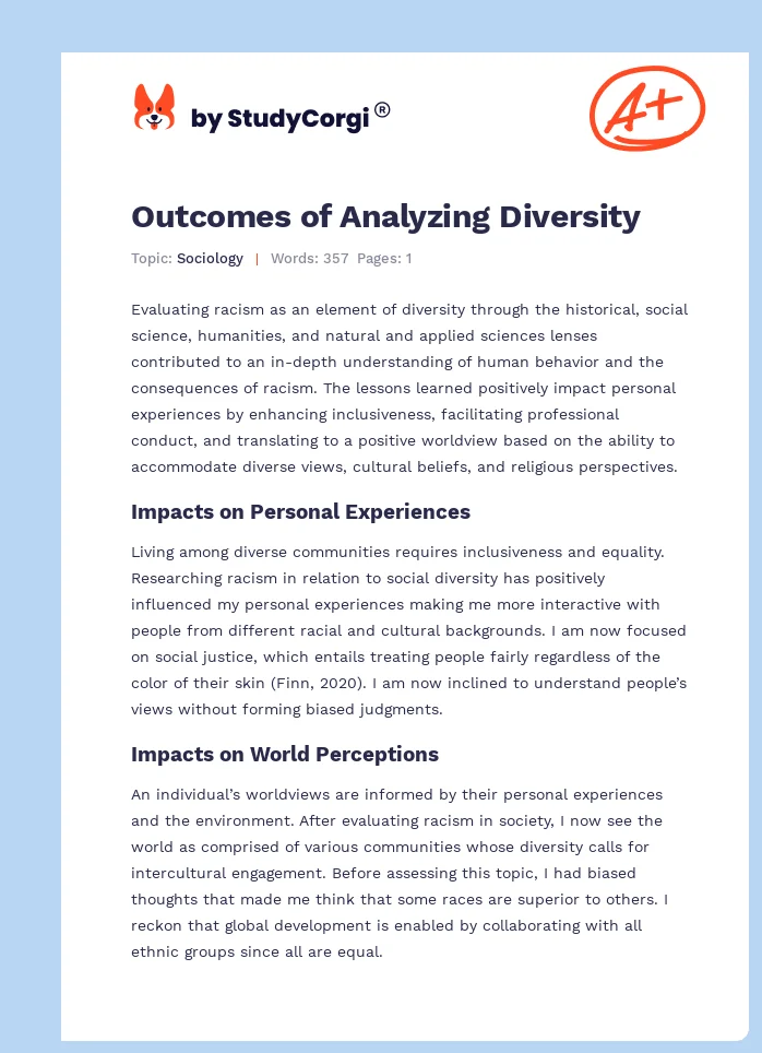 Outcomes of Analyzing Diversity. Page 1