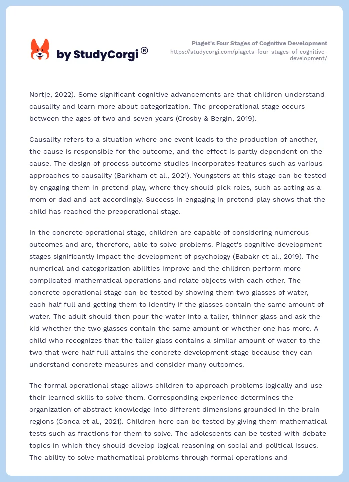 Piaget's Four Stages of Cognitive Development. Page 2