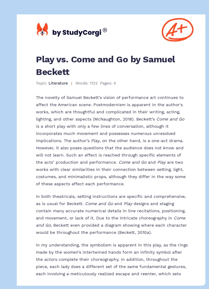 Play vs. Come and Go by Samuel Beckett. Page 1