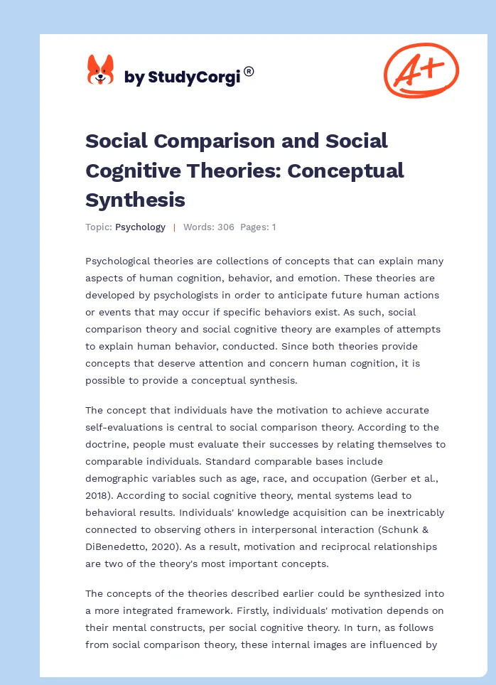 Social Comparison and Social Cognitive Theories: Conceptual Synthesis. Page 1