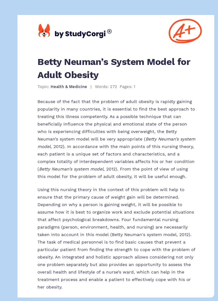 Betty Neuman’s System Model for Adult Obesity. Page 1