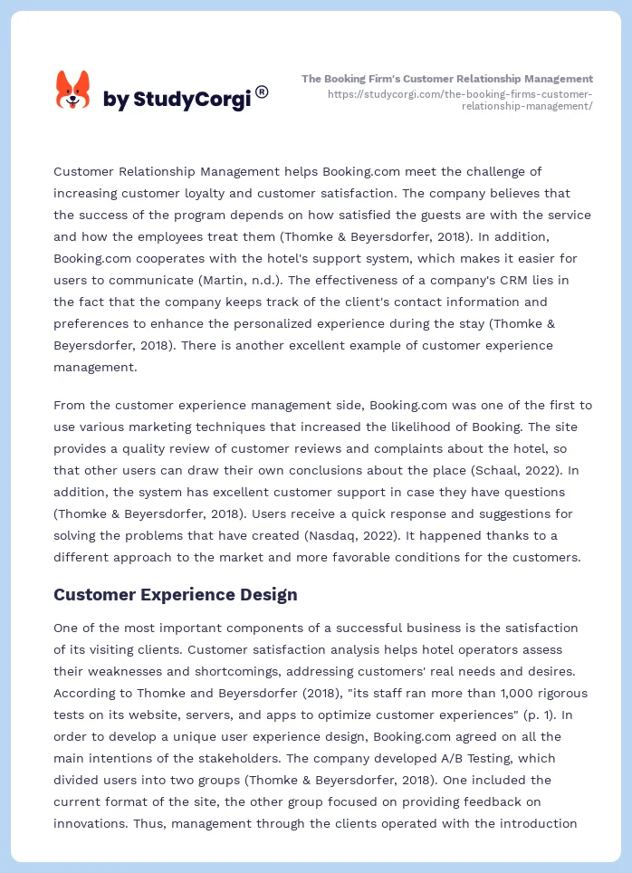 The Booking Firm's Customer Relationship Management. Page 2