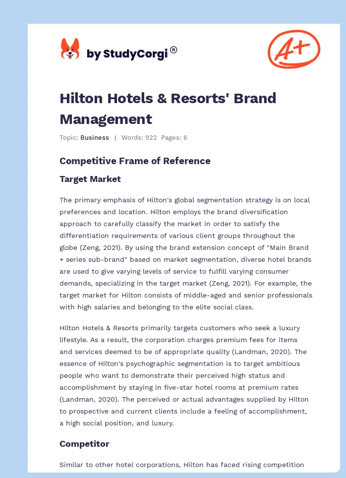 Hilton Hotels & Resorts' Brand Management. Page 1