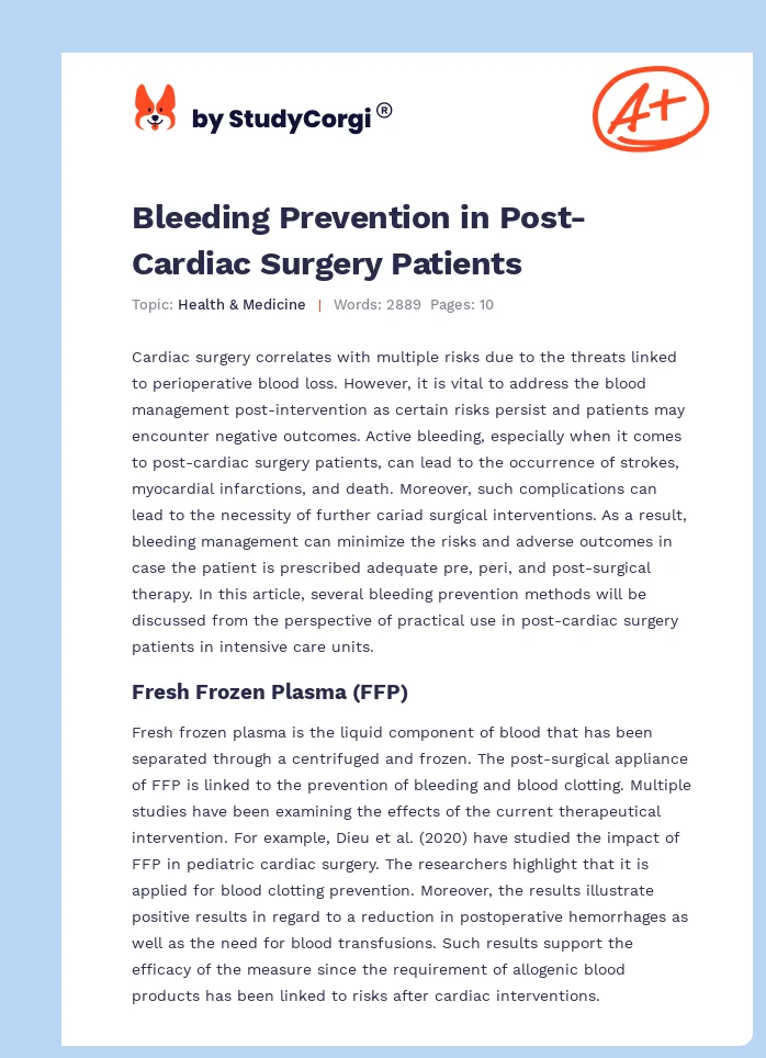 Bleeding Prevention in Post-Cardiac Surgery Patients. Page 1