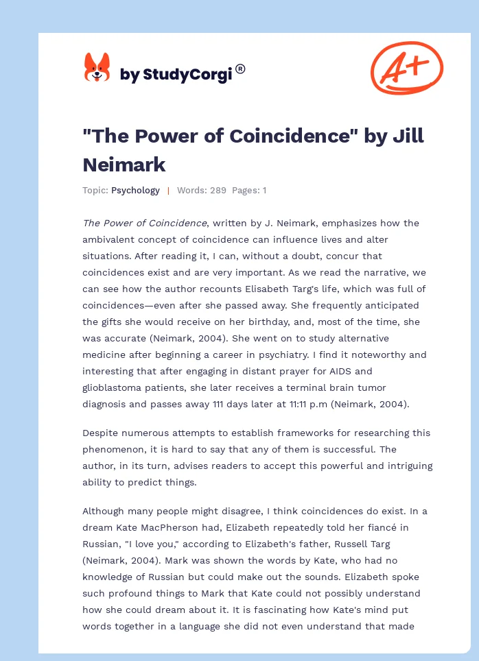 "The Power of Coincidence" by Jill Neimark. Page 1