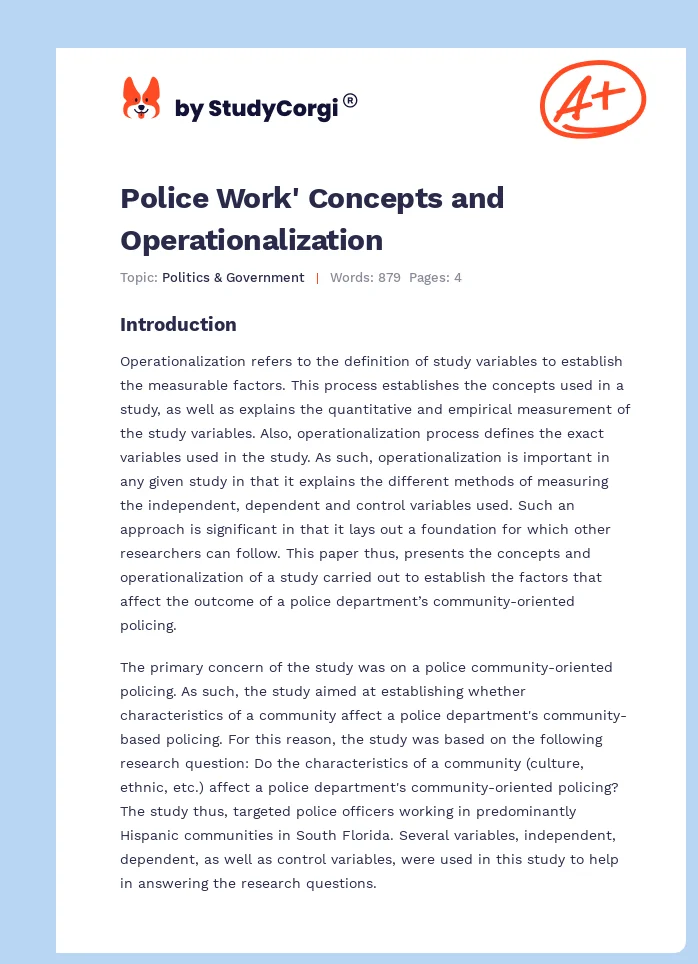 Police Work' Concepts and Operationalization. Page 1
