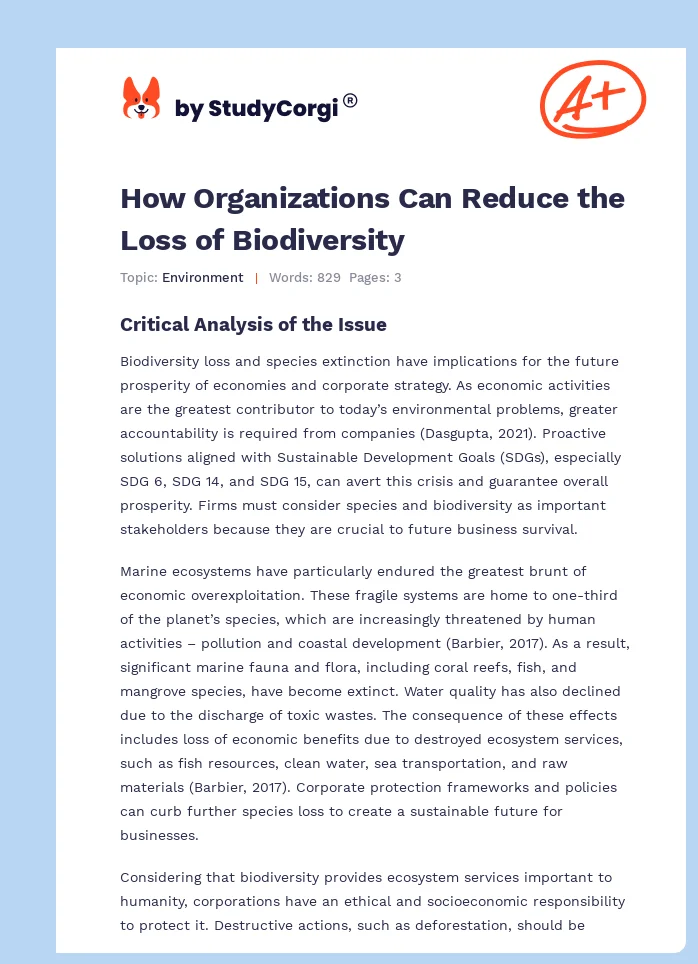 How Organizations Can Reduce the Loss of Biodiversity. Page 1