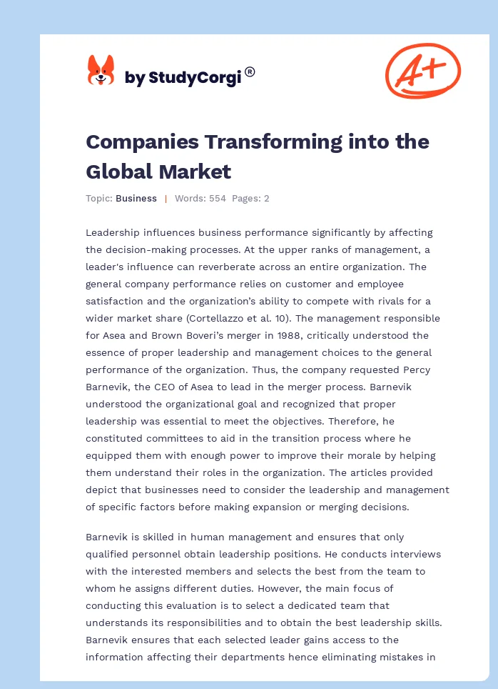 Companies Transforming into the Global Market. Page 1