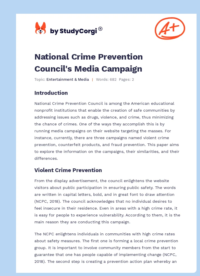 National Crime Prevention Council's Media Campaign. Page 1