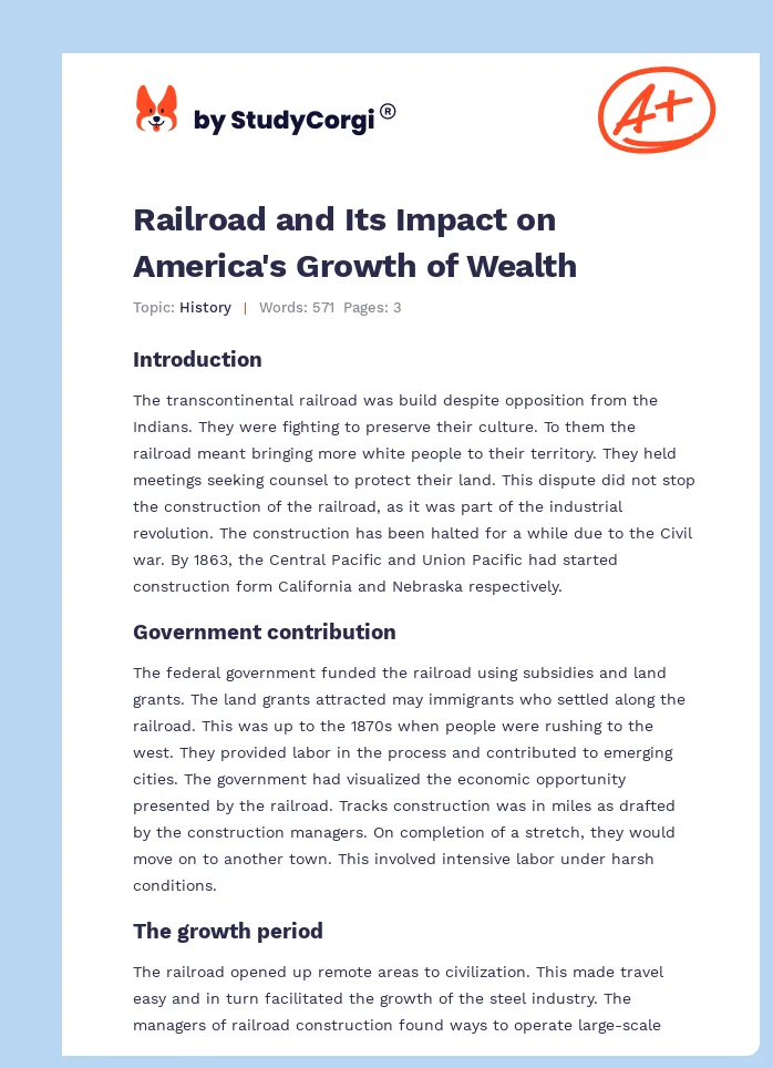 Railroad and Its Impact on America's Growth of Wealth. Page 1