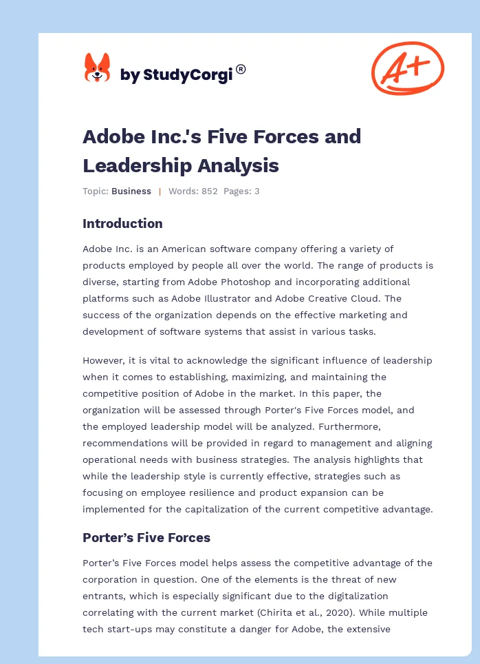 Adobe Inc.'s Five Forces and Leadership Analysis. Page 1