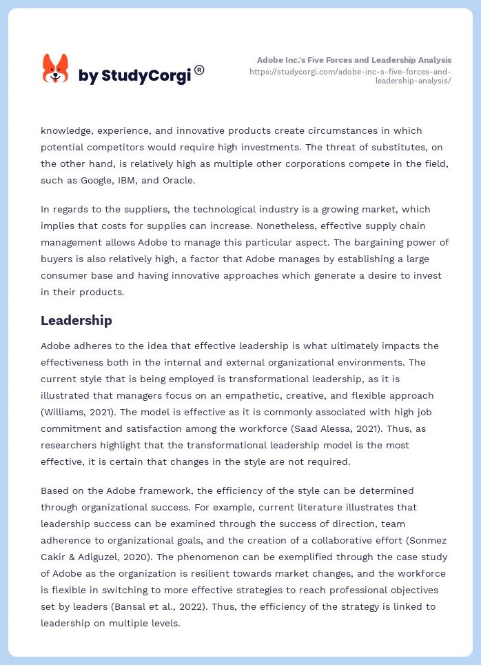 Adobe Inc.'s Five Forces and Leadership Analysis. Page 2