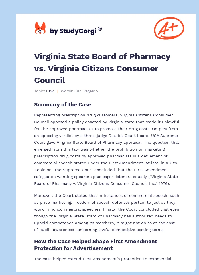 Virginia State Board of Pharmacy vs. Virginia Citizens Consumer Council. Page 1