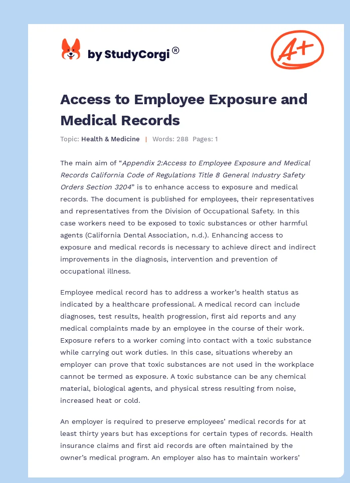 Access to Employee Exposure and Medical Records. Page 1