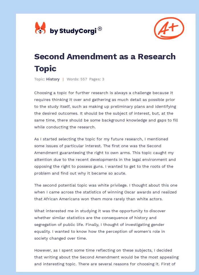 Second Amendment as a Research Topic. Page 1