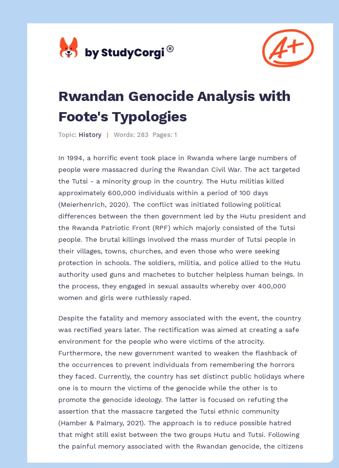 Rwandan Genocide Analysis with Foote's Typologies. Page 1
