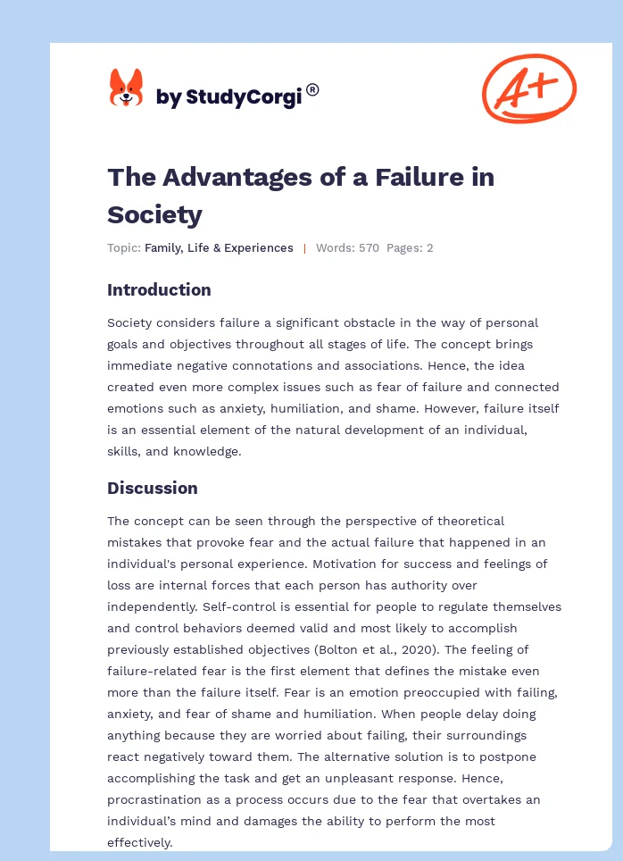 The Advantages of a Failure in Society. Page 1
