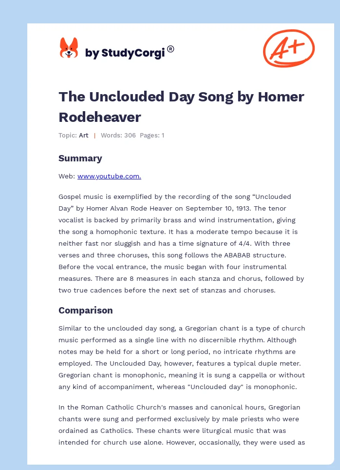 The Unclouded Day Song by Homer Rodeheaver. Page 1