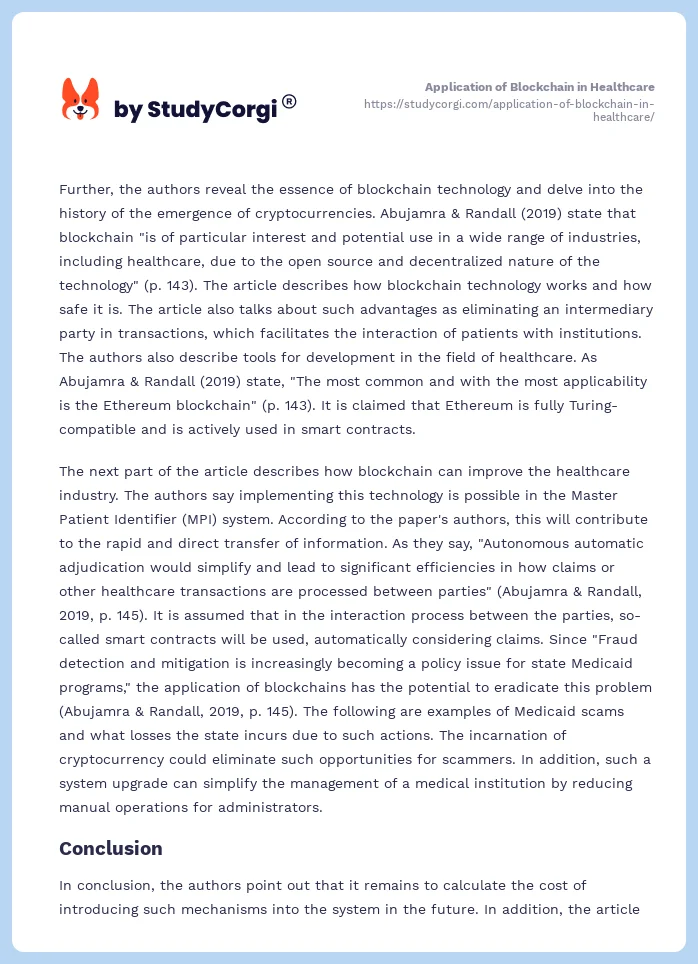 Application of Blockchain in Healthcare. Page 2