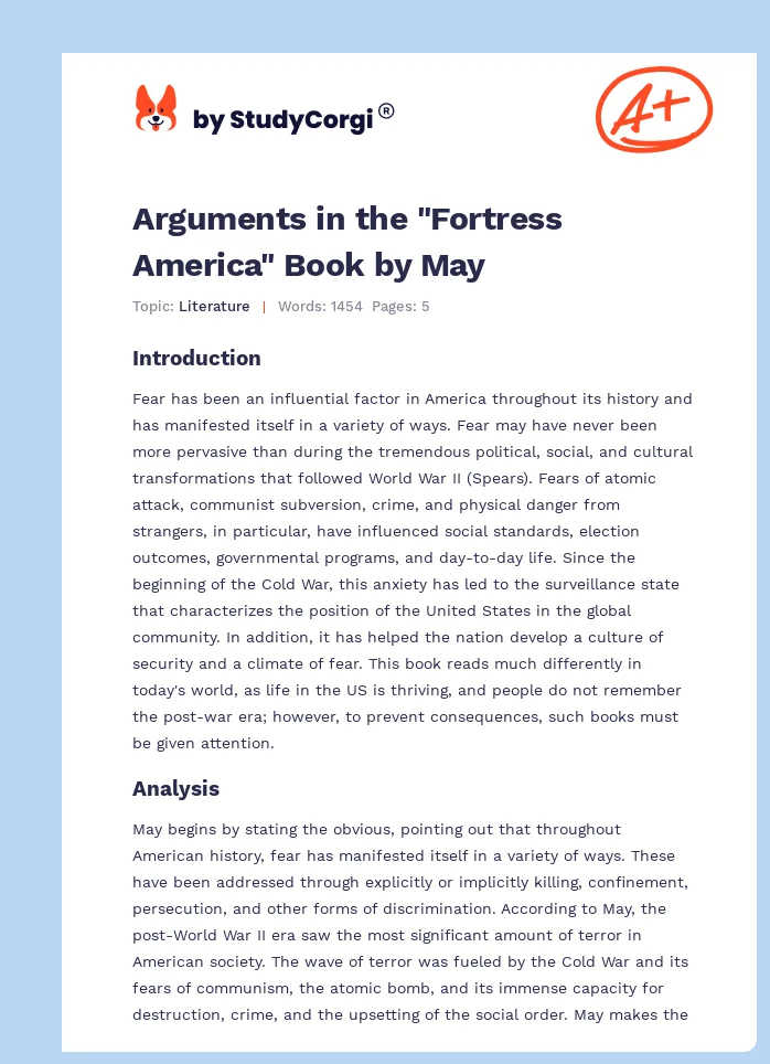 Arguments in the "Fortress America" Book by May. Page 1