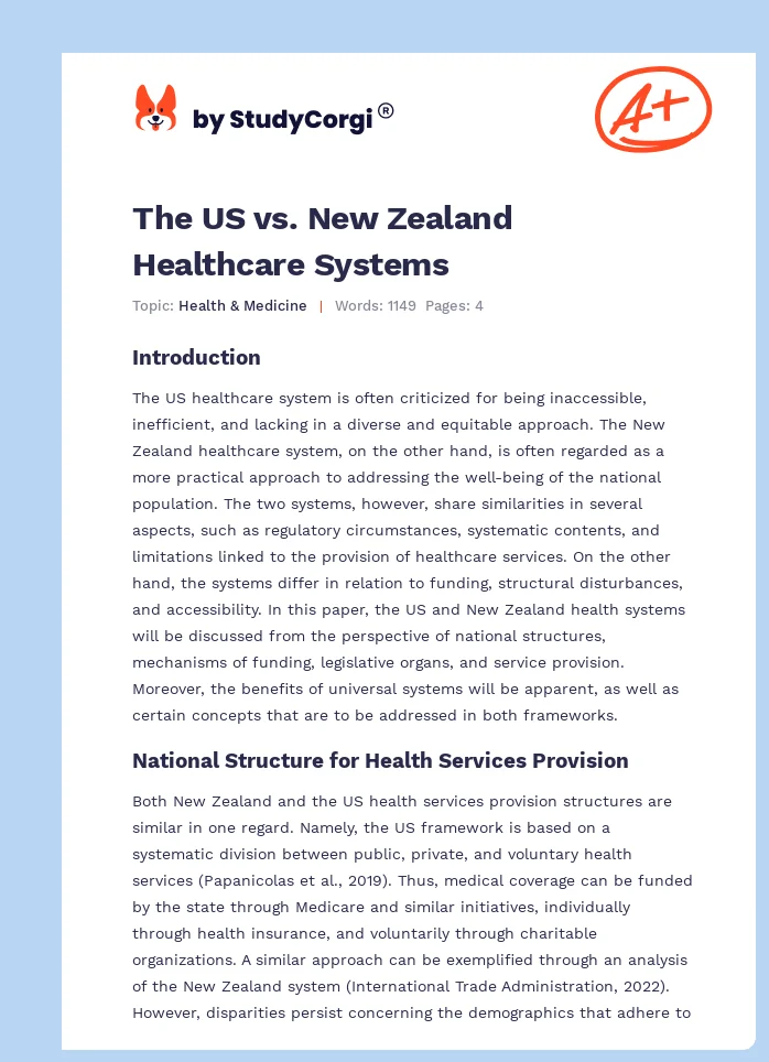 The US vs. New Zealand Healthcare Systems. Page 1