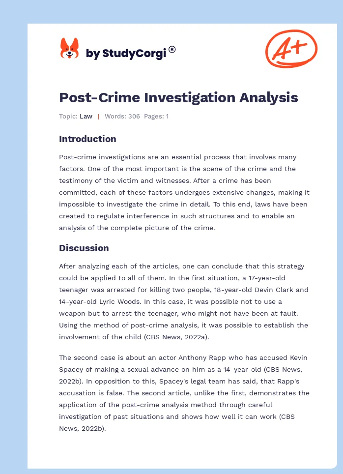 Post-Crime Investigation Analysis. Page 1