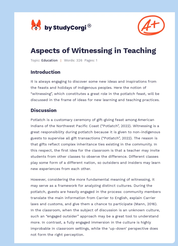 Aspects of Witnessing in Teaching. Page 1