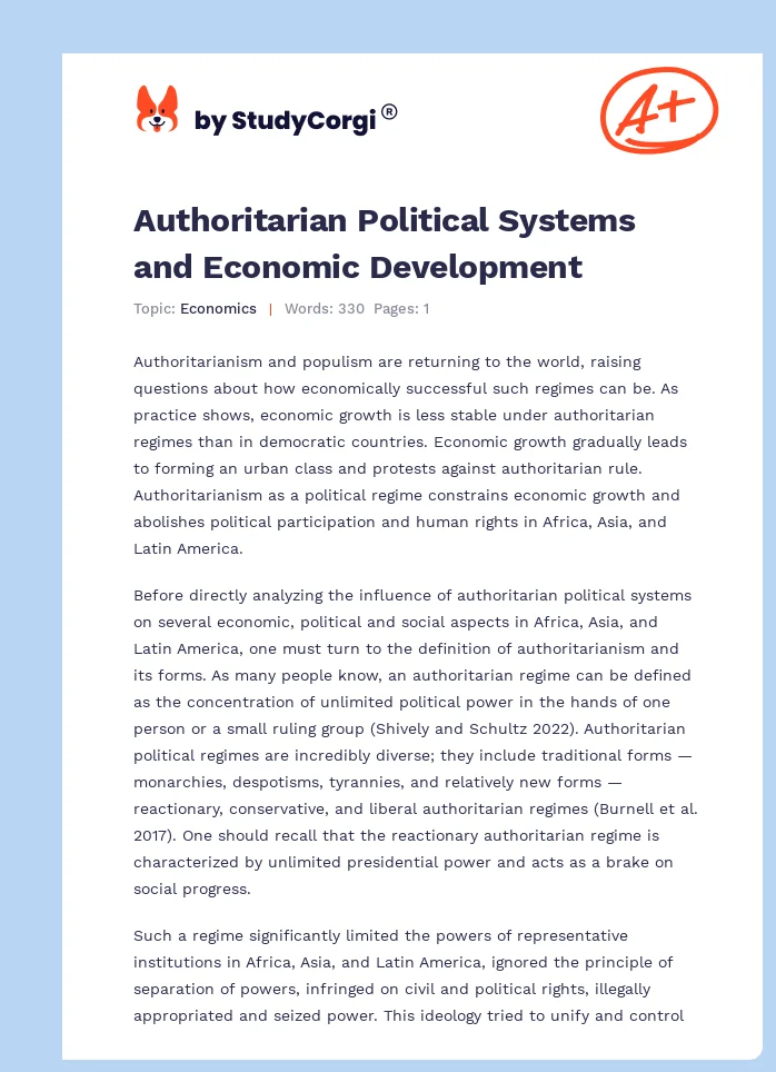 Authoritarian Political Systems and Economic Development. Page 1