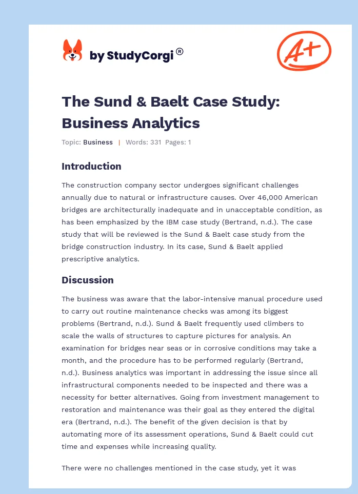 The Sund & Baelt Case Study: Business Analytics. Page 1