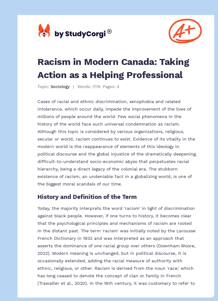 Racism in Modern Canada: Taking Action as a Helping Professional. Page 1