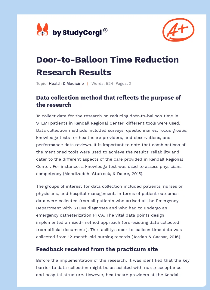 Door-to-Balloon Time Reduction Research Results. Page 1