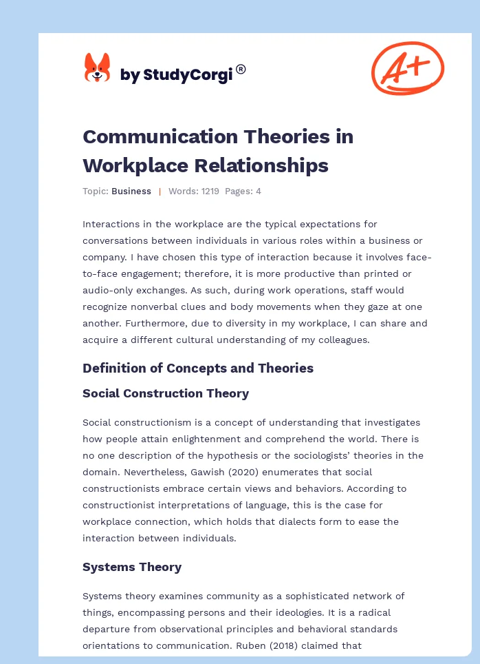 Communication Theories in Workplace Relationships. Page 1