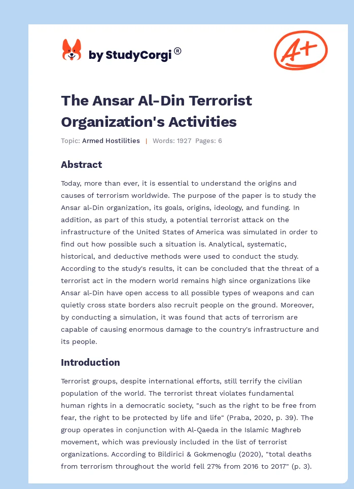 The Ansar Al-Din Terrorist Organization's Activities. Page 1