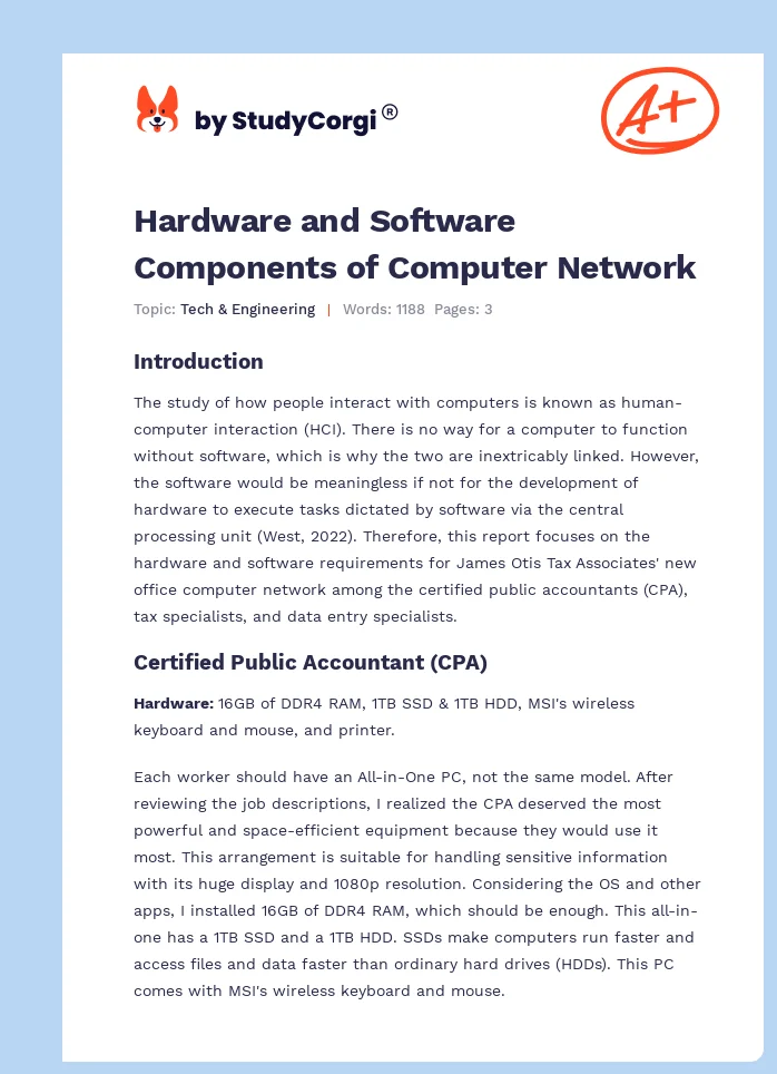 Hardware and Software Components of Computer Network. Page 1