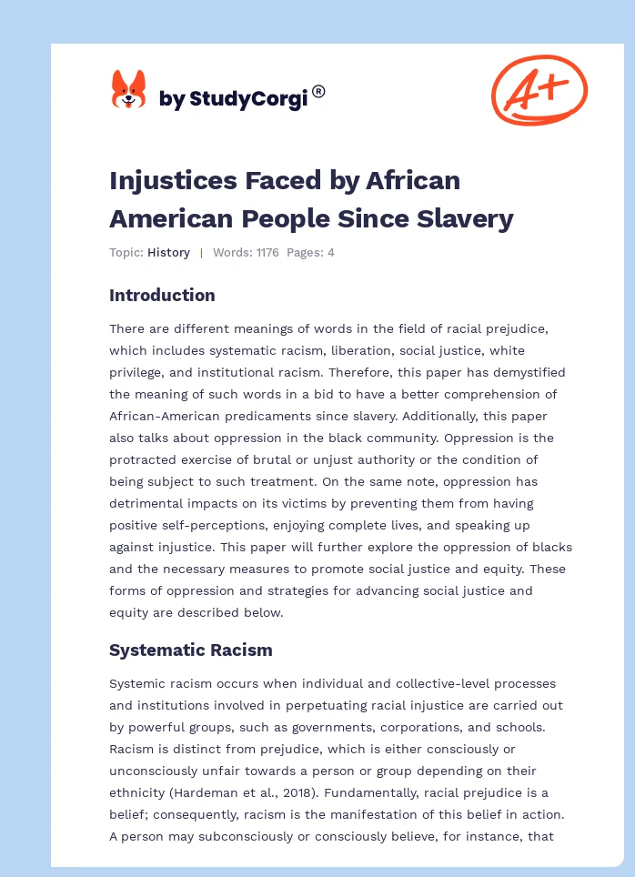 Injustices Faced by African American People Since Slavery. Page 1
