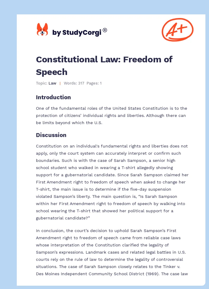 Constitutional Law: Freedom of Speech. Page 1